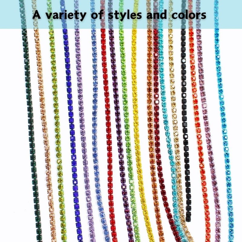 PEARLY JUN 10 Yards Blue Rhinestone Chain Aquamarine Rhinestone Trim Crystal Artificial Stone Trim Cup Chain SS6 2mm Color Plated Cup Stitch Costume Decoration - Image 4
